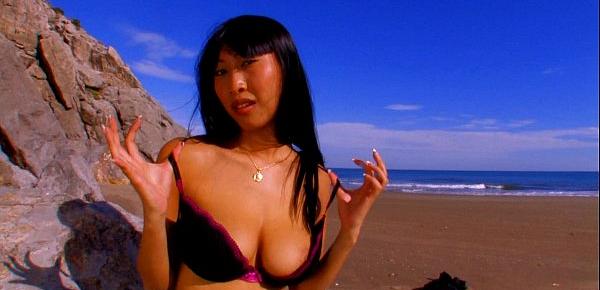  Hot asian Pornstar Sharon Lee stripping at the beach